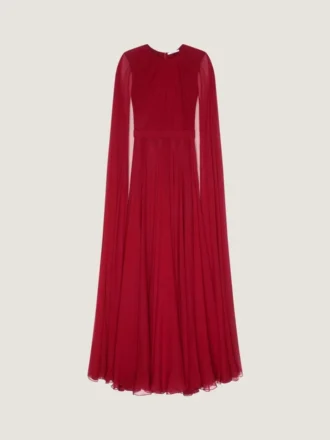 Aftonklänning i silkeskrepp med cape