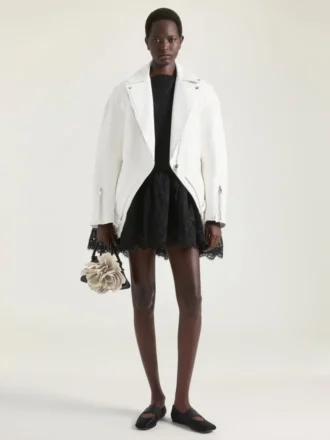 Bikerjacka i läder med bak-fram-effekt