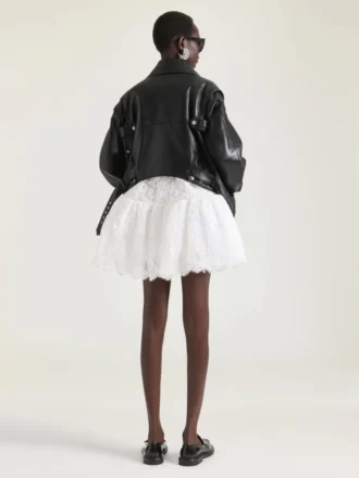 Bikerjacka i läder med bak-fram-effekt