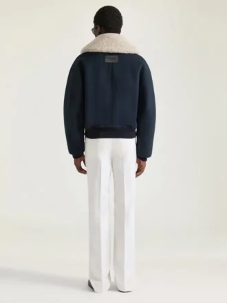 Bomberjacka i bomull med krage i fårskinn