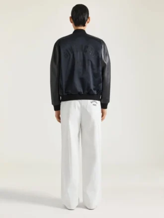 Bomberjacka i läder och satin med broderat Givenchy Paris