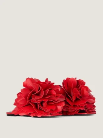 Boudoir-mules i läder med rosenblad