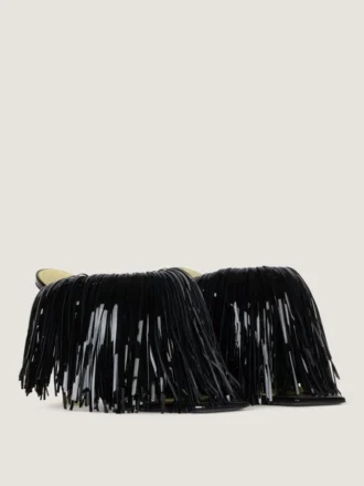 Boudoir-mules med klack i lackläder med fransar