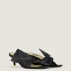Boudoir-mules med klack i nappaläder med rosett