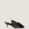 Boudoir-mules med klack i nappaläder med rosett