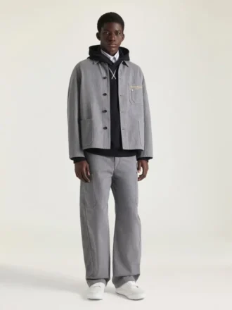 Jacka i fiskbensmönstrad denim med broderat Givenchy Paris