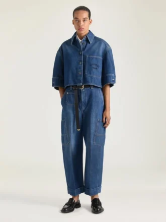 Kort kokongskjorta i mellablå denim