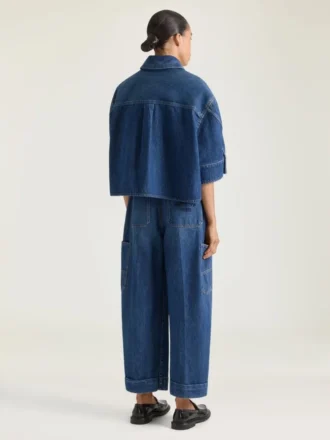 Kort kokongskjorta i mellablå denim