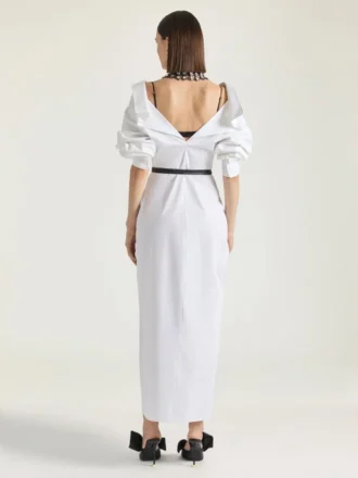 Lång skjortklänning med snitt i poplin