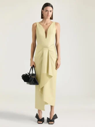 Långt lindat klänning i läder