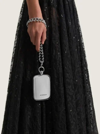 Micro Evening Clutch i metalliskt läder med kedja