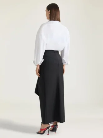 Midi-kjol i laminerad ull och mohair Midi-kjol i laminerad ull och mohair