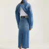 Midilång byxkjol i mellablå denim Midilång byxkjol i mellablå denim
