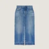 Midilång byxkjol i mellablå denim Midilång byxkjol i mellablå denim