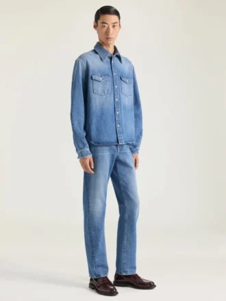 Skjorta med couture-sömmar i skuggtvättad denim