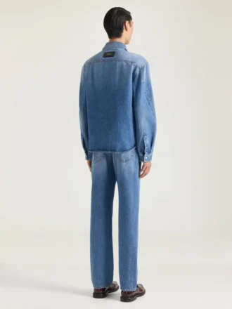 Skjorta med couture-sömmar i skuggtvättad denim